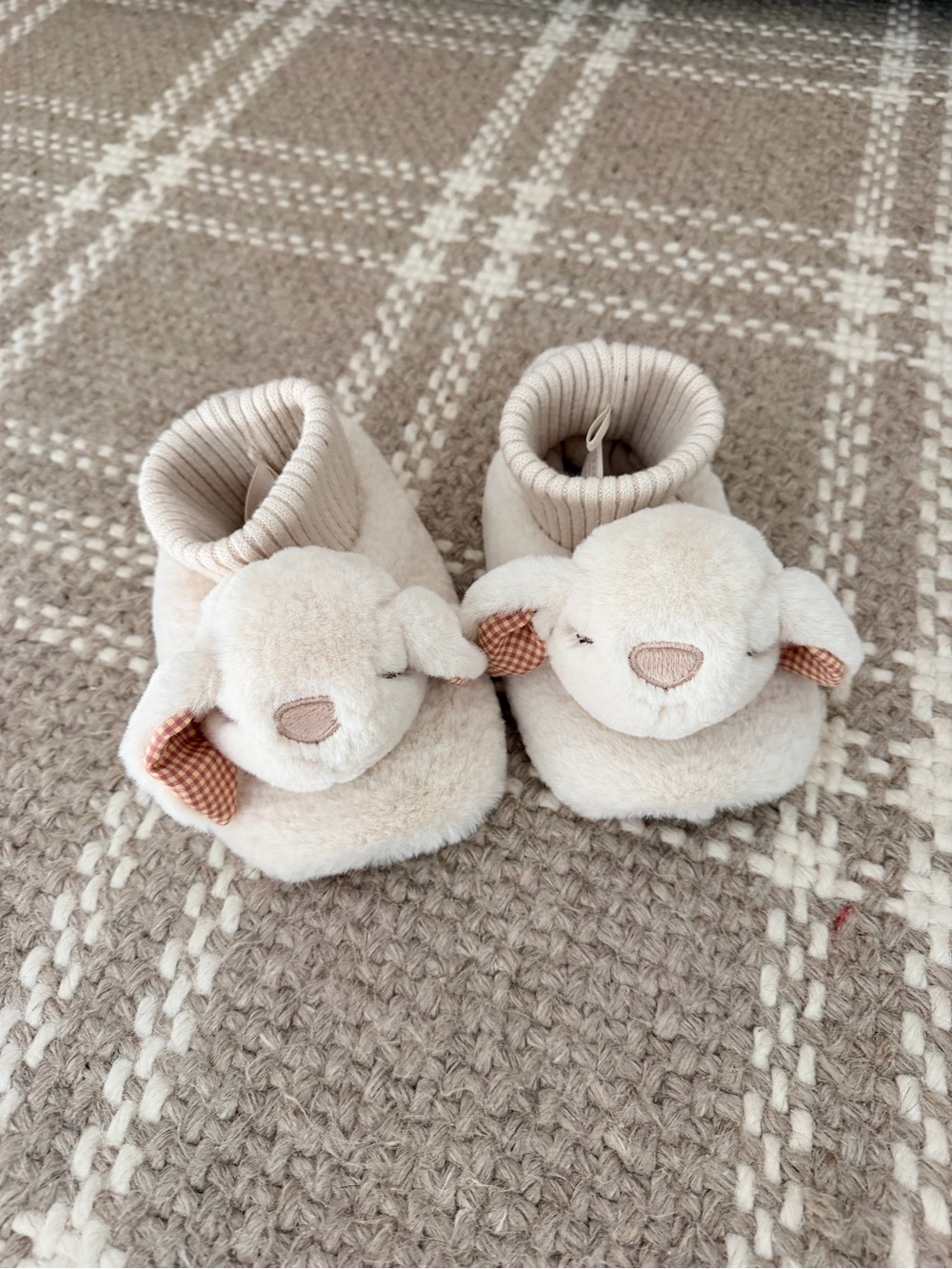 Plush Bunny Beige Slippers- Soft Slip-On Kids Shoes